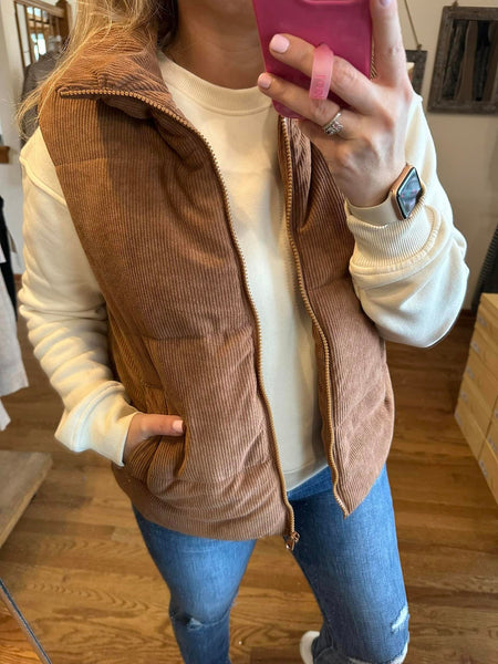 Camel Corduroy Puffer Vest