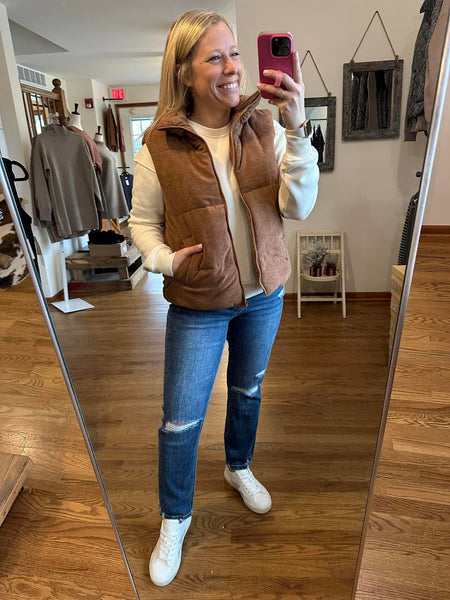 Camel Corduroy Puffer Vest