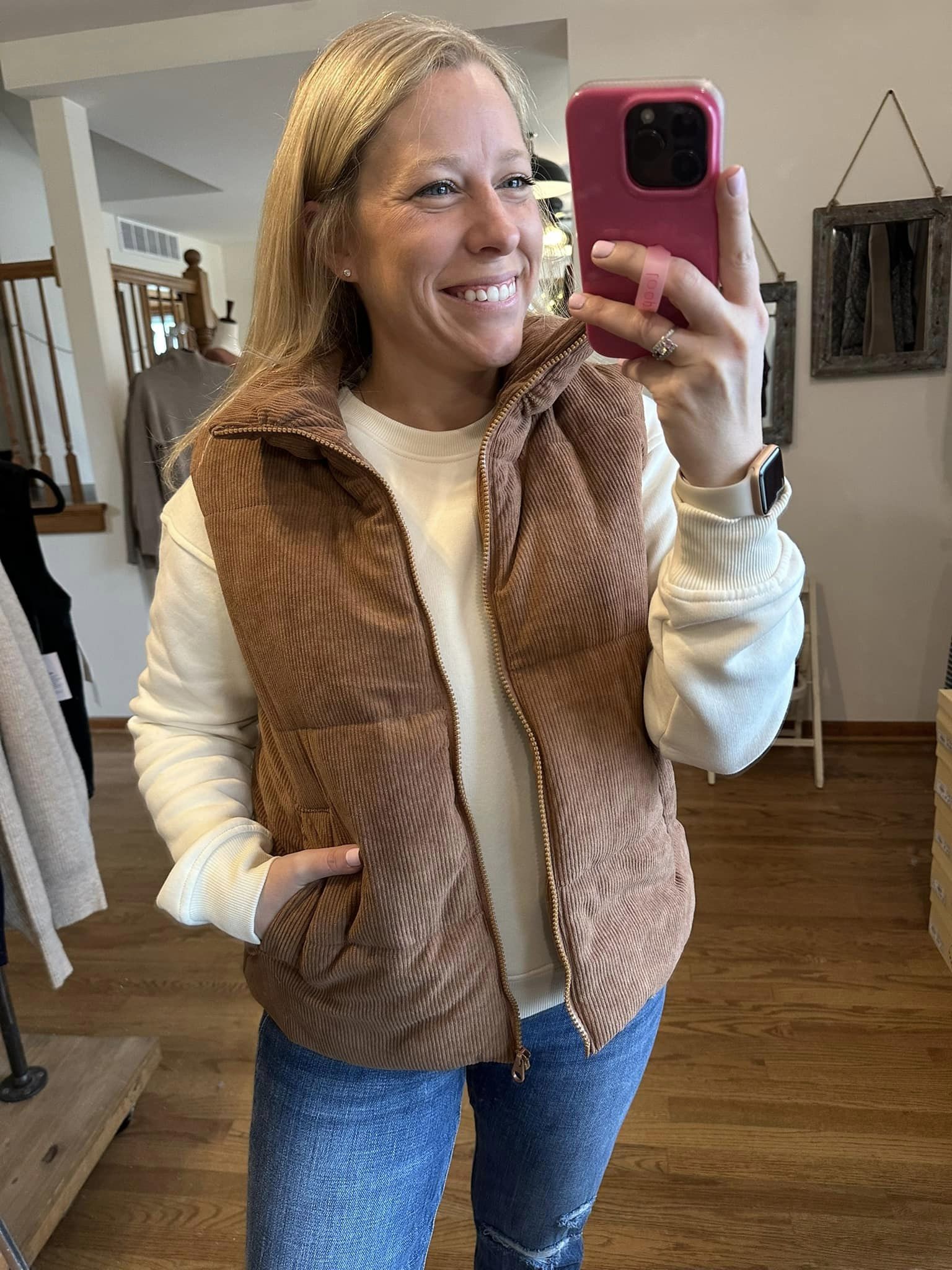 Camel Corduroy Puffer Vest