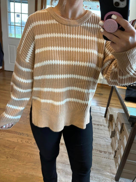 Taupe & Ivory Stripe Ribbed Sweatshirt