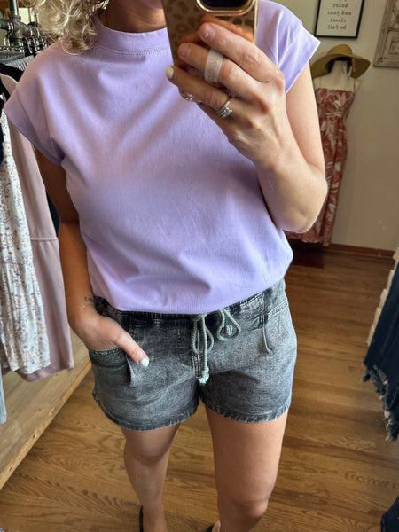 Carbon Grey Acid Wash Drawstring Shorts