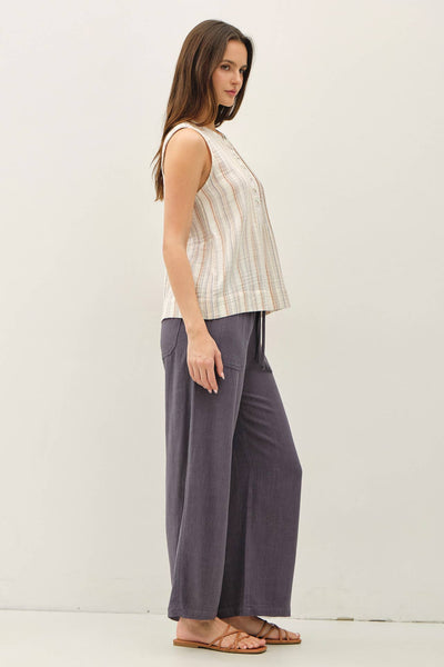 Slate Striped Linen Woven Tank