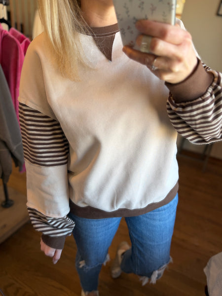 Oatmeal & Taupe Striped Color-Block Top