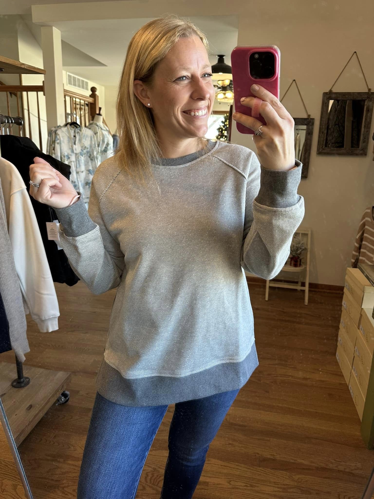 Ribbed Grey Side Zipper Sweater