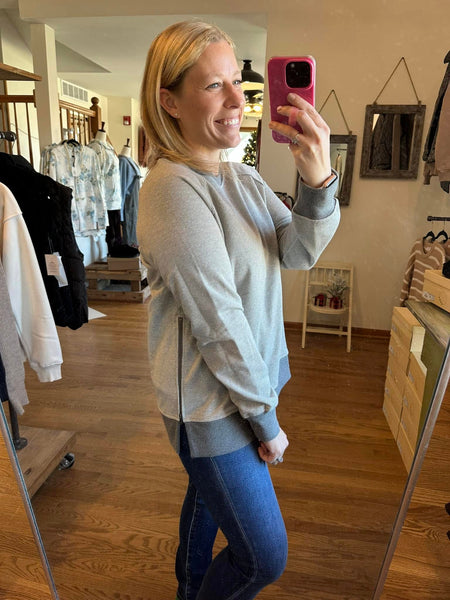 Ribbed Grey Side Zipper Sweater