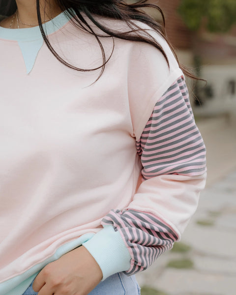 Pink & Mint Stripe Color-Block Top