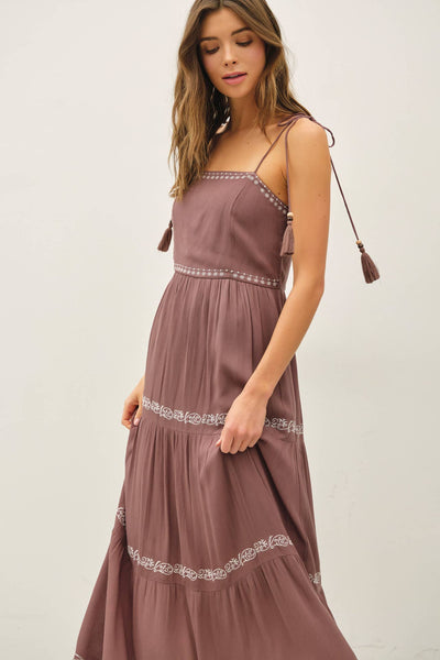 Cocoa Embroidery Tiered Maxi Dress