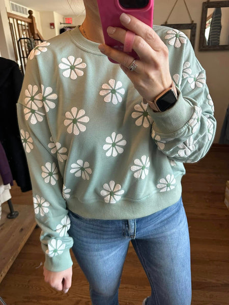 Sage Daisy Crewneck Sweater