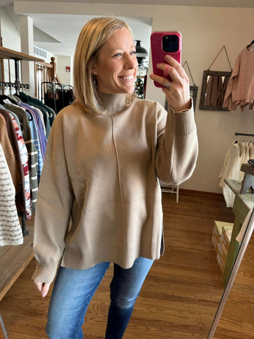 Khaki Oversized Mock Neck Sweater