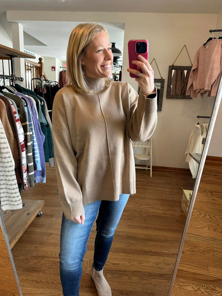 Khaki Oversized Mock Neck Sweater