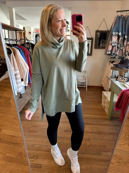 Olive Cowl Neck Tunic Sweater