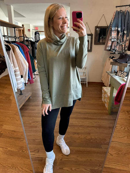 Olive Cowl Neck Tunic Sweater