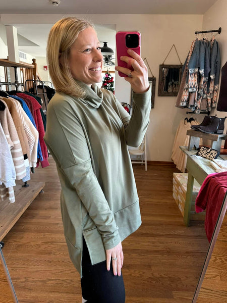 Olive Cowl Neck Tunic Sweater