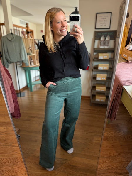 Evergreen Corduroy High-Waisted Wide Leg Pants