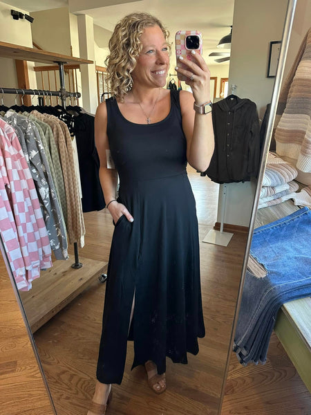 Black Sleeveless Split Midi Dress