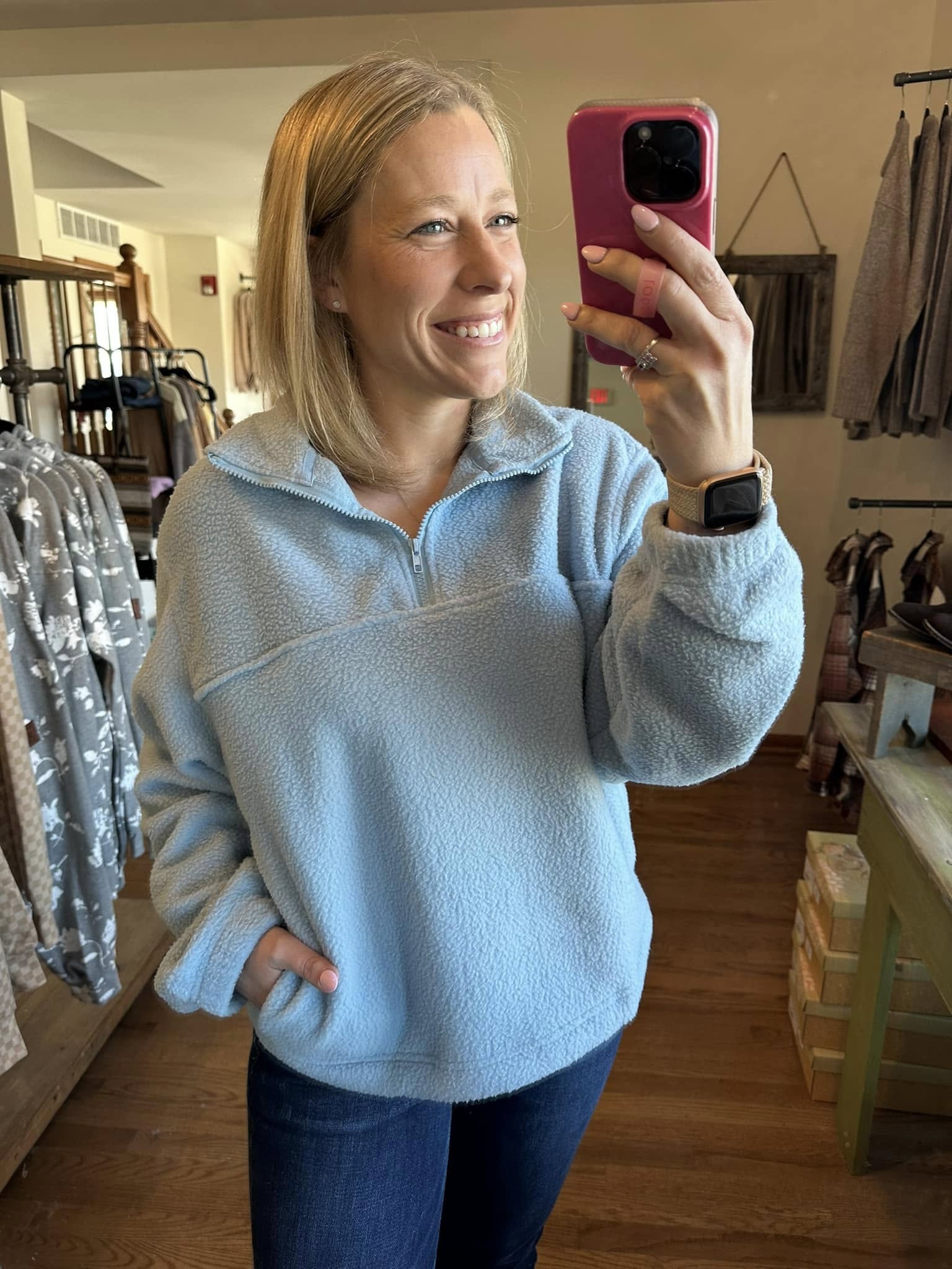 Blue Half Zip Fleece Sweatshirt