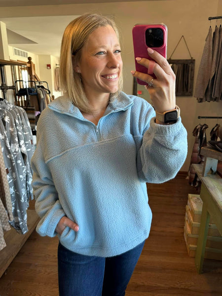 Blue Half Zip Fleece Sweatshirt