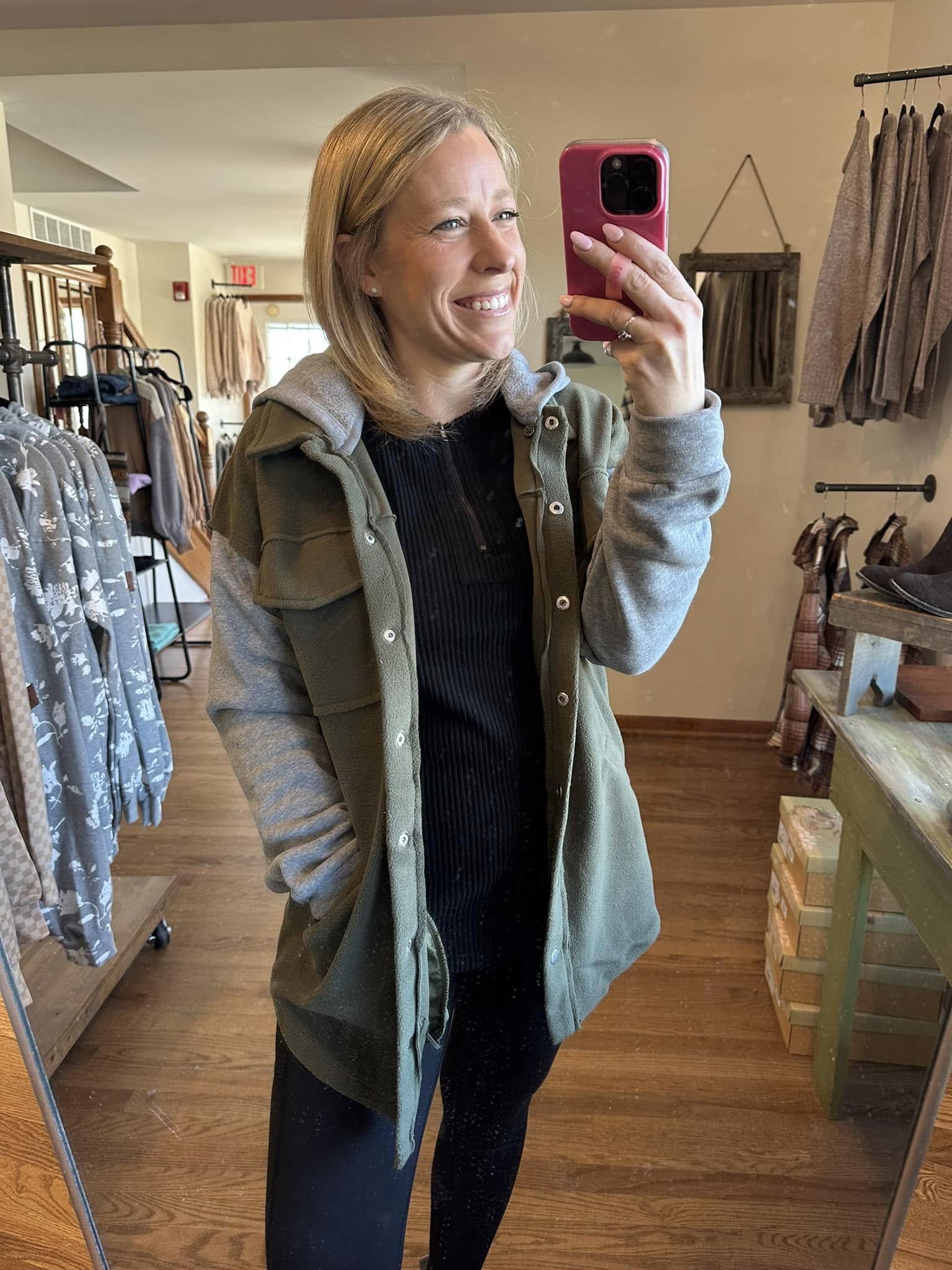 Olive & Grey Fleece Hooded Jacket