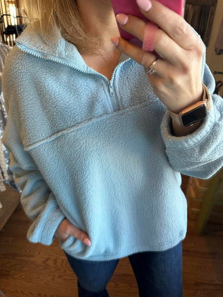 Blue Half Zip Fleece Sweatshirt