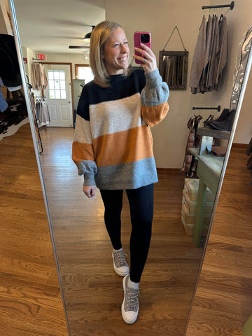 Black Stripe Oversized Color-Block Sweater