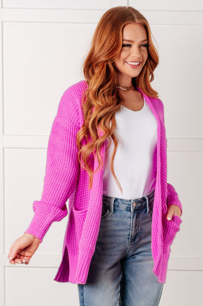 Bright Mauve Waffle Knit Cardigan