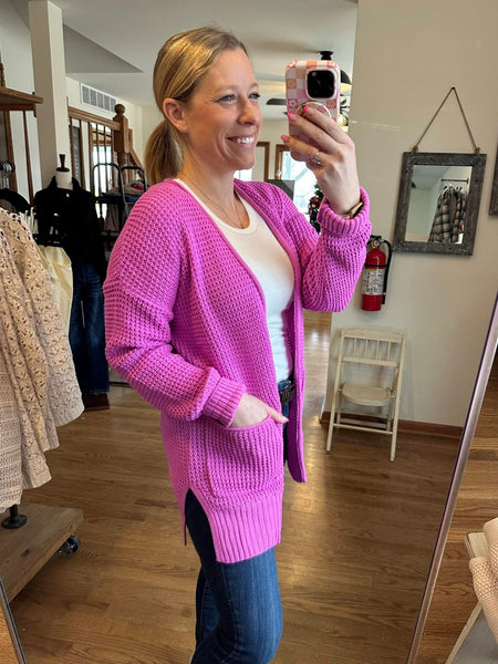 Bright Mauve Waffle Knit Cardigan