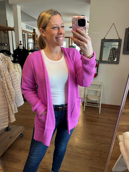 Bright Mauve Waffle Knit Cardigan