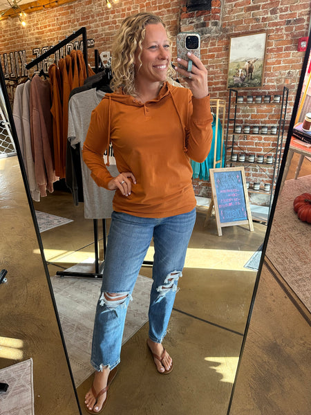 Burnt Amber Ridgeline Pima Cotton Henley Hoodie