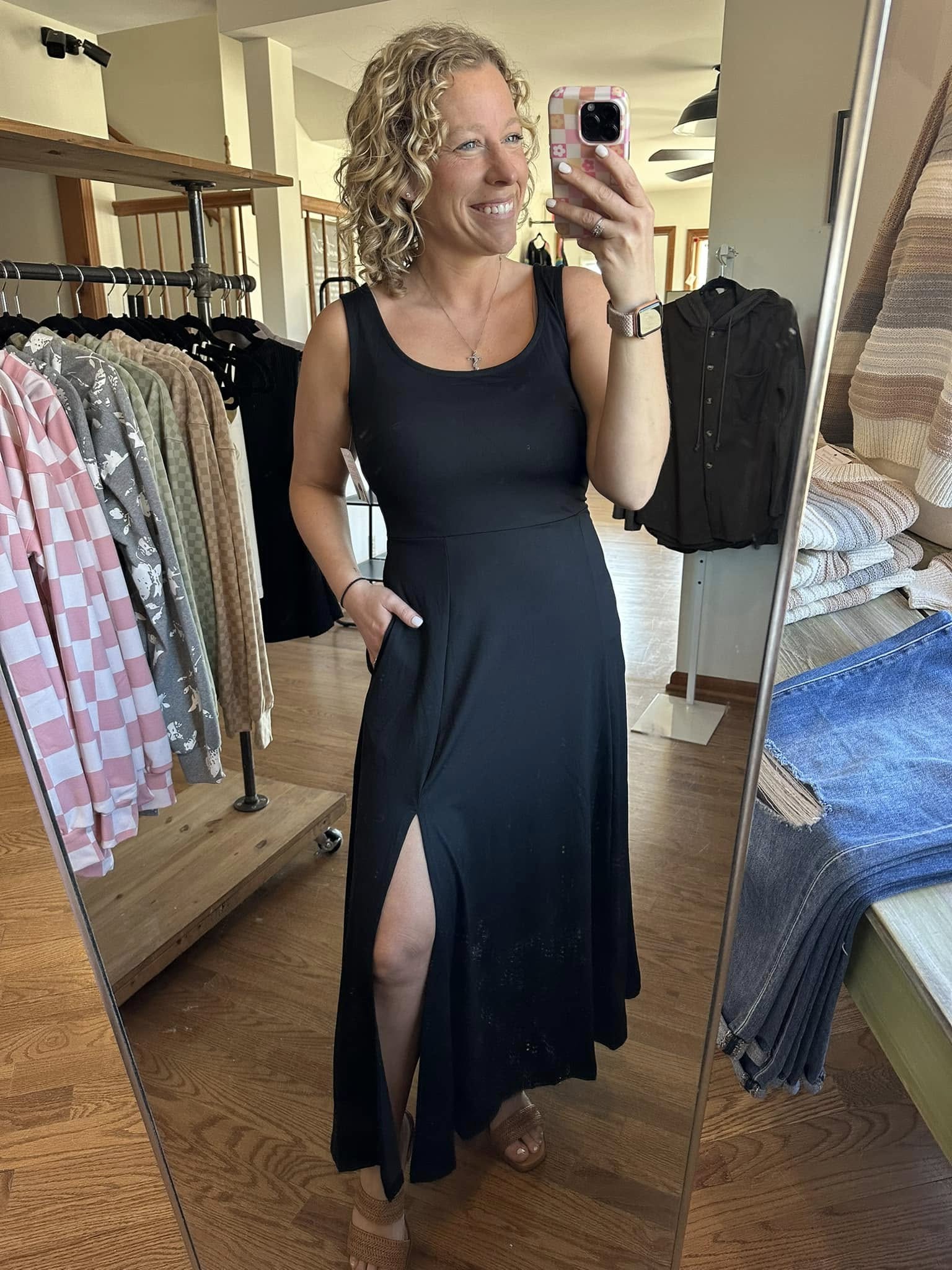 Black Sleeveless Split Midi Dress