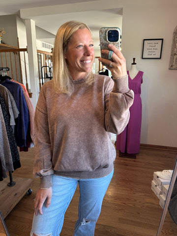 Chocolate Acid Washed Fleece Oversized Pullover