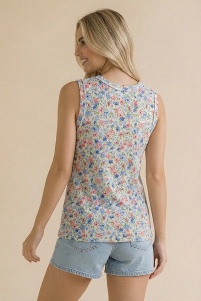Ivory & Blue Floral Sleeveless Top