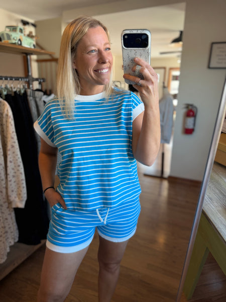 Deep Sky Stripe Tee & Shorts Set