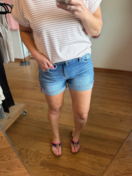 Risen Mid-Rise Cuffed Denim Shorts