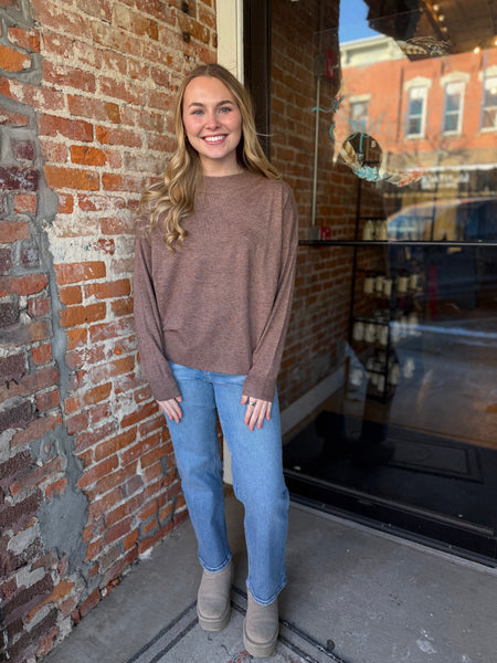Mocha Soft Knit Crewneck Sweater