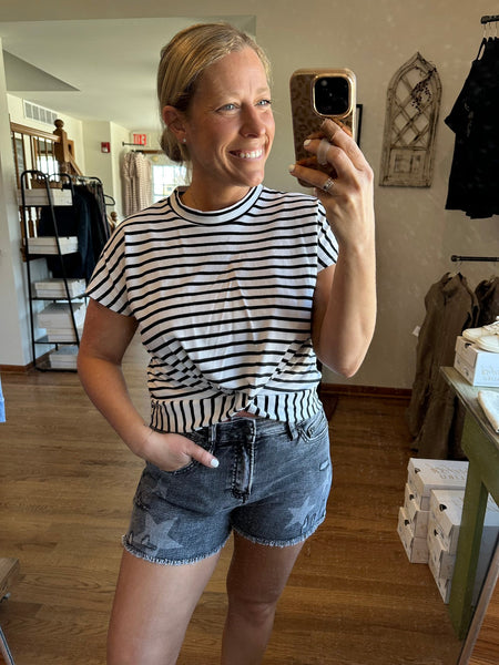 Black & White Striped Top With Twist Detail