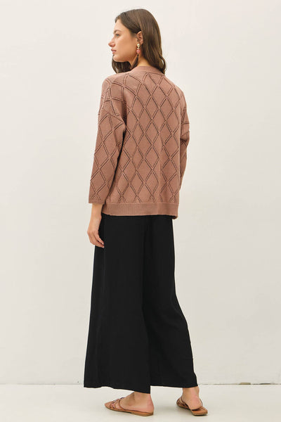 Marsala Pointelle Open Knit Cardigan