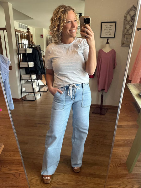 Lovervet Drawstring Wide Leg Jeans