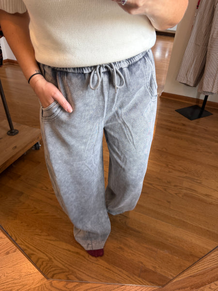 Gray Vintage Wash Wide Leg Pants