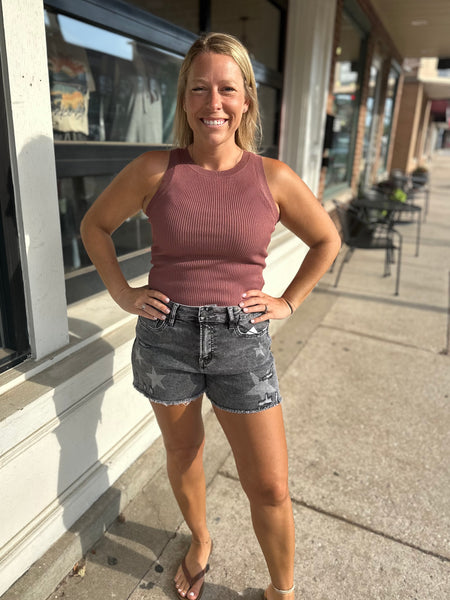 Ribbed Sweater Tank Top in Red Bean