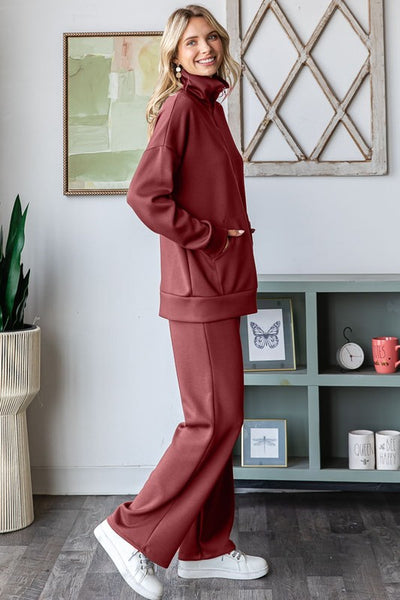 Modal Half Zip Sweatshirt in Marsala