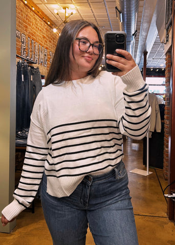 Ivory & Black Striped Knit Sweater