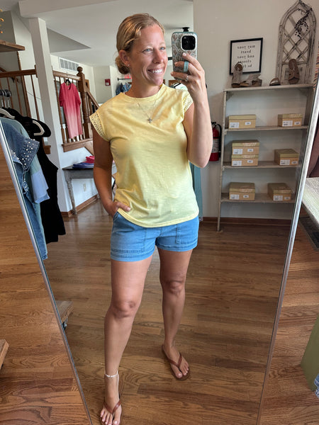 Butter Yellow Lace Sleeve Tee