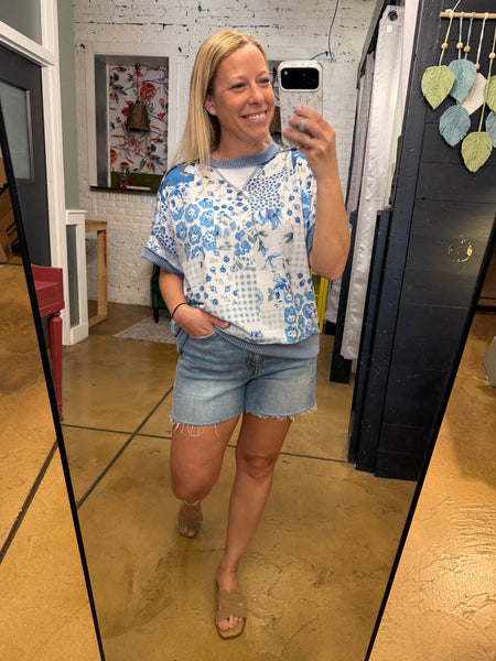 Denim Floral Patchwork Top