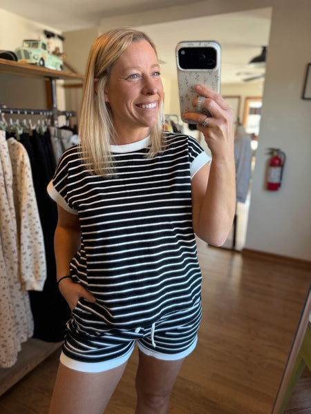 Black Stripe Tee & Shorts Set