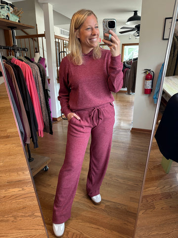 Cabernet Ribbed Wide Leg Lounge Pants