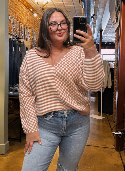 Dusty Mauve Checkered Sweater