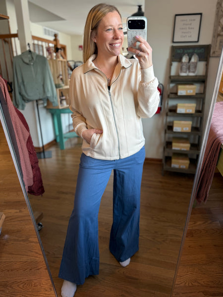 Cream High Neck Zip-Up Jacket