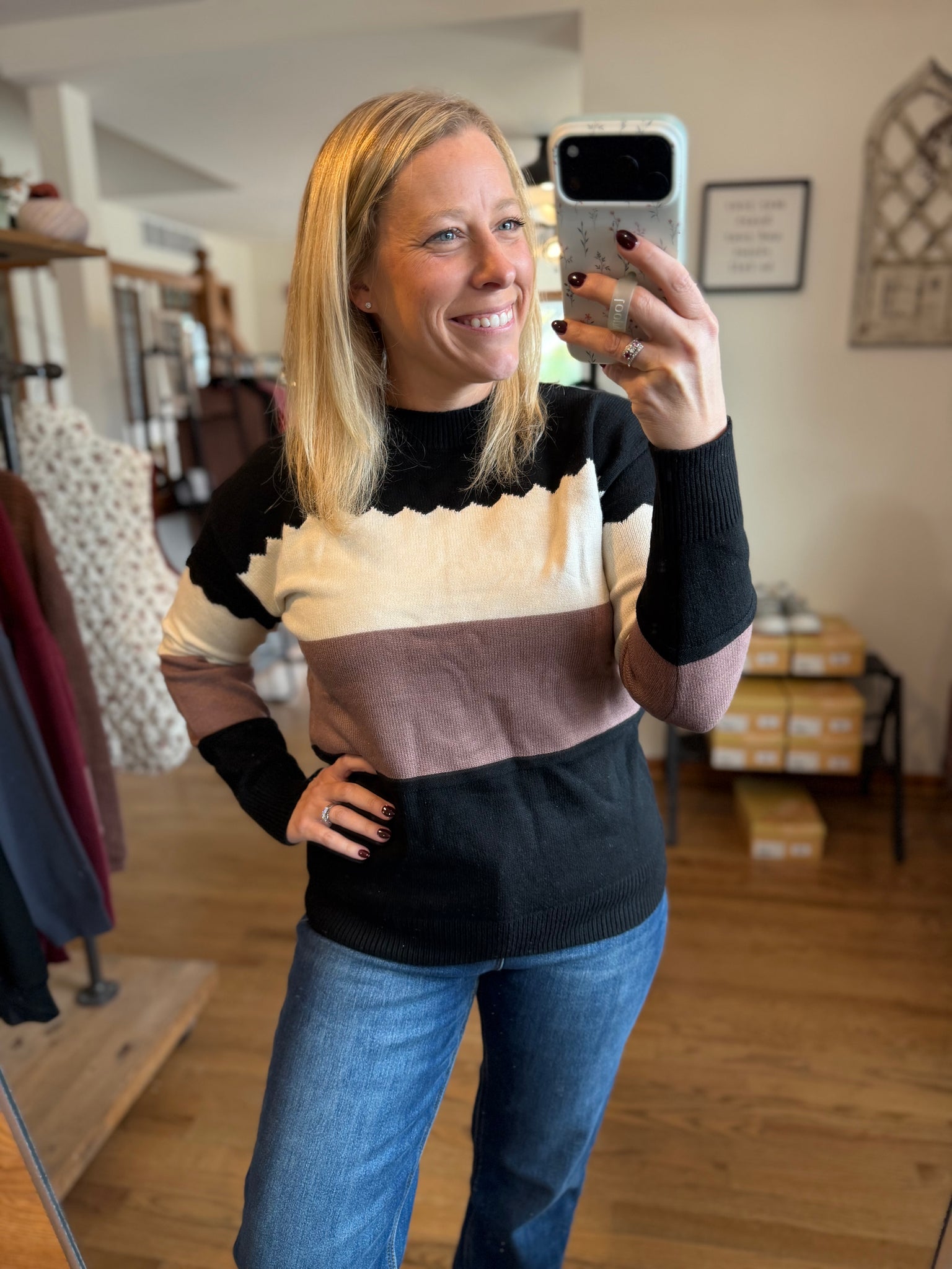Black & Cream Color-Block Sweater