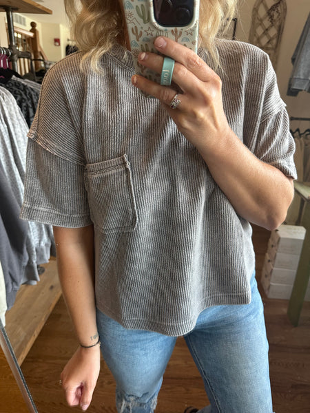Charcoal Washed Ribbed Short Sleeve Tee