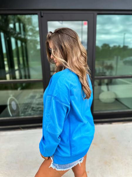 Sonic Blue Crewneck Cozy Pullover